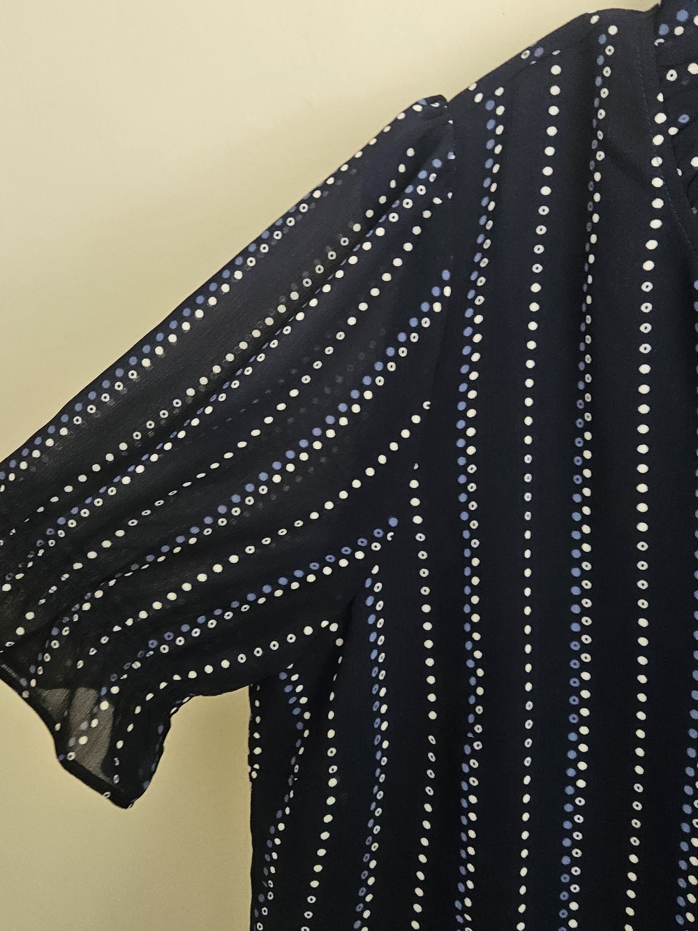 J. Crew Factory Navy Vertical Dot-Stripe Ruffle Sleeve Blouse Size M - Picture 3 of 5